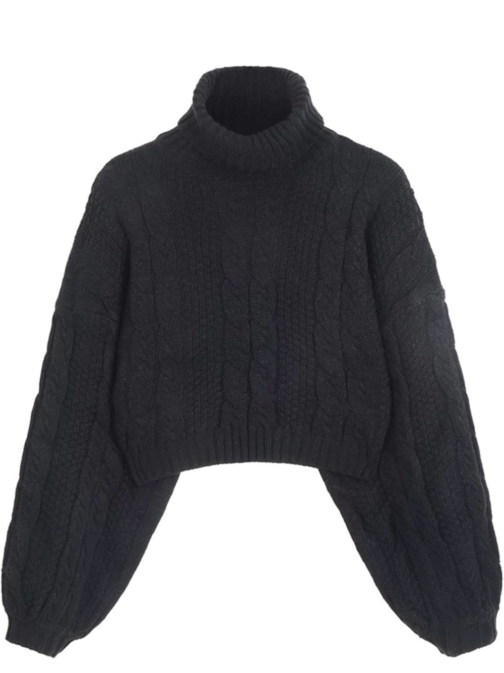 Zaful Black Cropped Cable Turtleneck Sweater